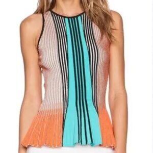 Ronny Kobo Knit peplum coral & turquoise top, Medium